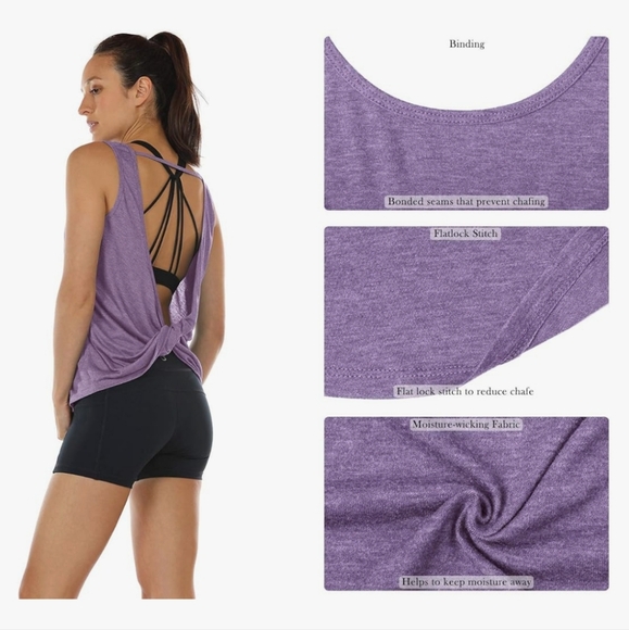Icyzone Lavender Purple Twist Backless Athletic Work Out Tank Top Womens Medium - Picture 2 of 6